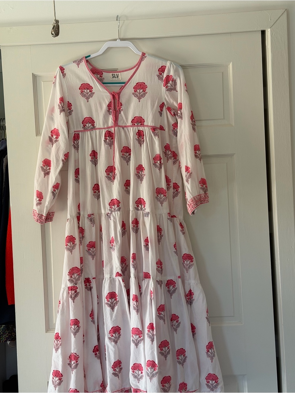 SLV White Maxi Dress with Pink Floral Print